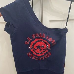 U.S. Polo Assn. blue one shoulder top.